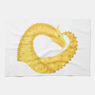 Yellow heart dragon on white kitchen towel