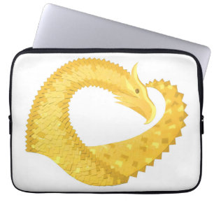 Yellow heart dragon on white laptop sleeve