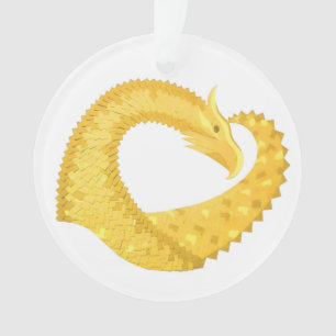 Yellow heart dragon on white ornament