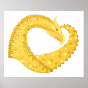Yellow heart dragon on white poster