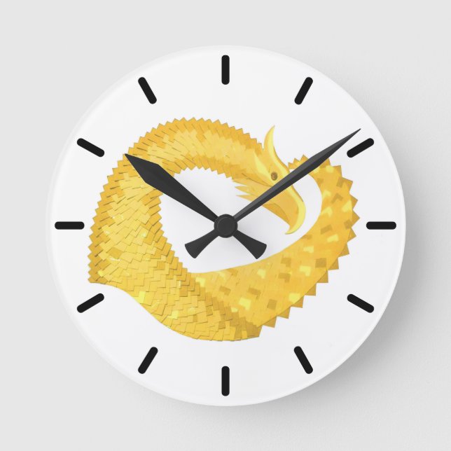 Yellow heart dragon on white round clock (Front)