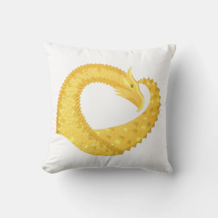 Yellow heart dragon on white throw pillow