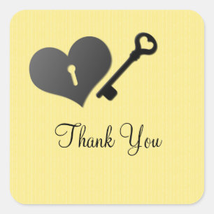Yellow Heart Lock and Key Thank You Stickers