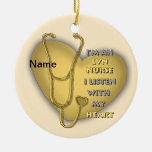 Yellow Heart LVN Nurse Ceramic Ornament
