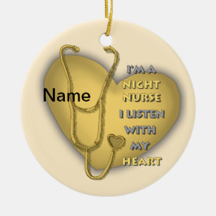 Yellow Heart Night Nurse Ceramic Ornament