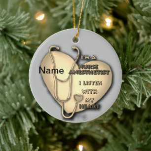Yellow Heart Nurse Anesthetist Ceramic Ornament