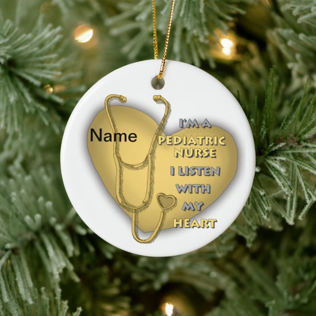 Yellow Heart Pediatric Nurse Ceramic Ornament (Tree)