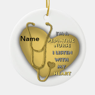 Yellow Heart Pediatric Nurse Ceramic Ornament