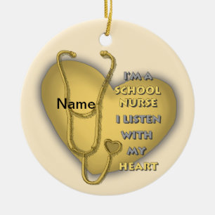 Yellow Heart School Nurse Ceramic Ornament