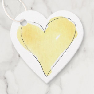 Yellow Heart Sweet Love Watercolor Art Friendship Favour Tags