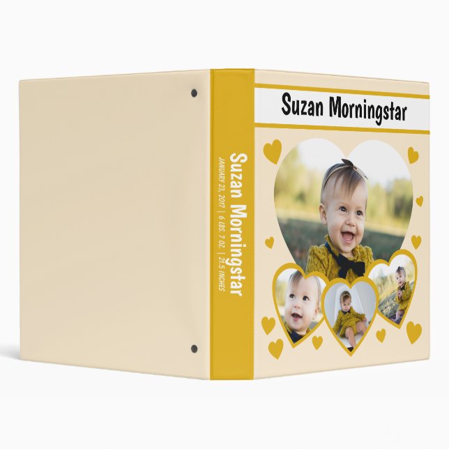 Yellow hearts baby photo album 3 ring binder (Background)