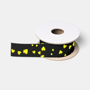 Yellow Hearts on Black Valentine's Day Satin Ribbon