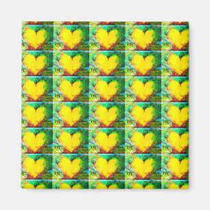 yellow hearts on green magnet