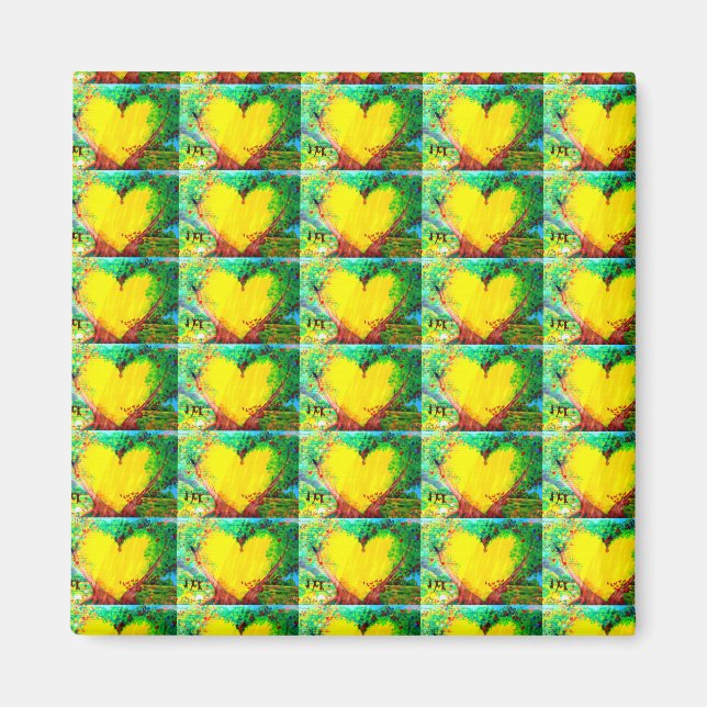 yellow hearts on green magnet (Front)