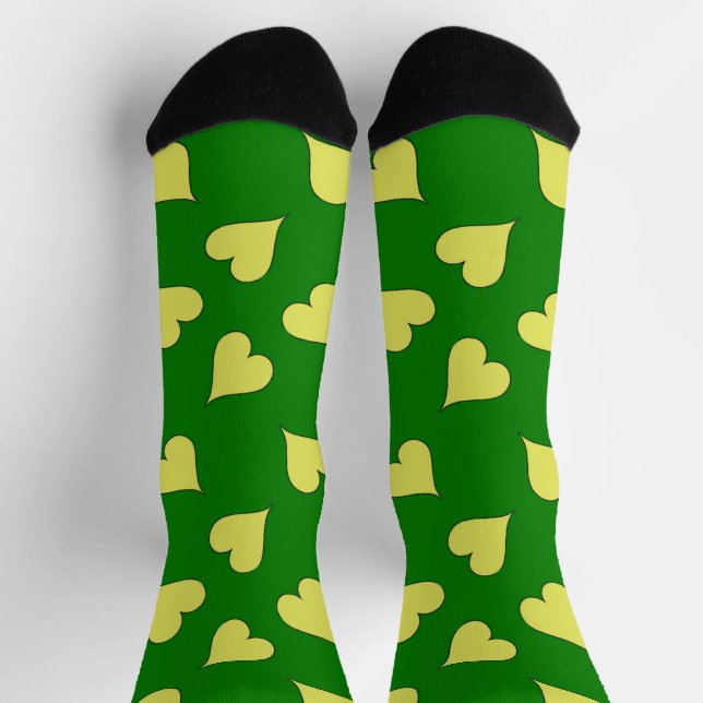 Yellow hearts pattern on green socks (Top)