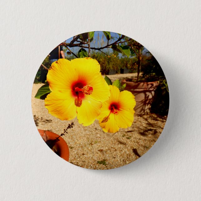 Yellow Hibiscus Badge 2 Inch Round Button (Front)