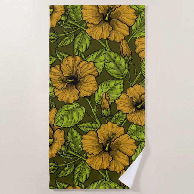 Yellow hibiscus beach towel (Front)