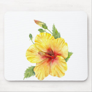 Yellow Hibiscus Botanical Art Mouse Pad