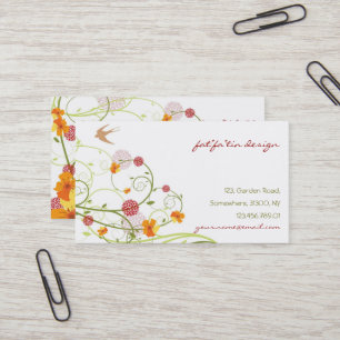 Yellow Hibiscus Chic Floral Swirls Swallows Birds Business Card