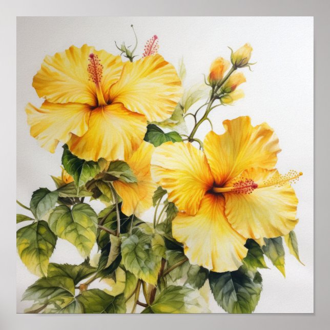 Yellow Hibiscus Flower Art Print Poster (Front)