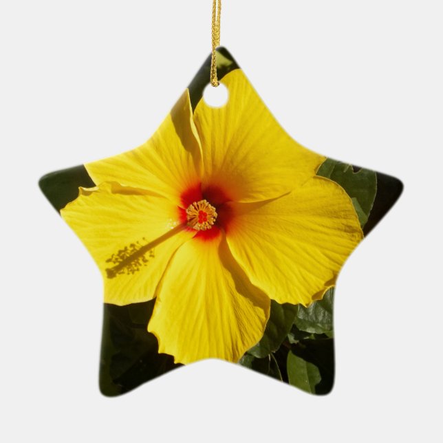 Yellow Hibiscus Flower Ceramic Ornament (Front)