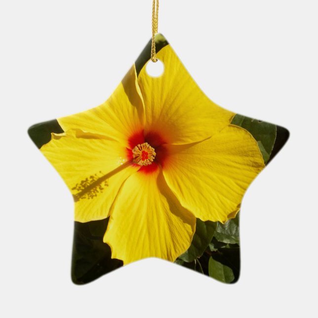 Yellow Hibiscus Flower Ceramic Ornament (Front)