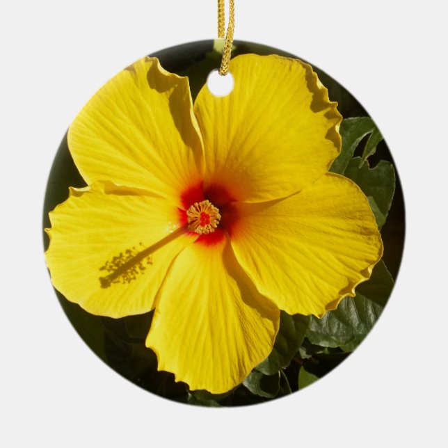 Yellow Hibiscus Flower Ceramic Ornament (Front)