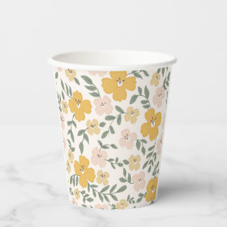 Yellow Hibiscus flower hand drawn Paper Cups