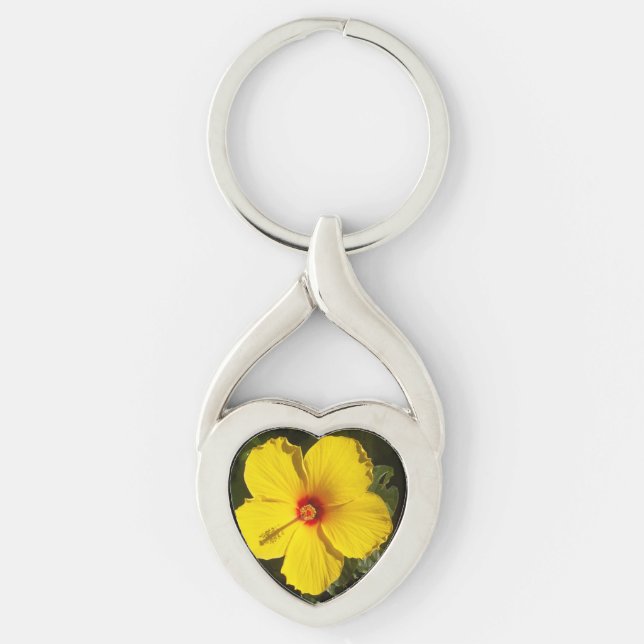 Yellow Hibiscus Flower Keychain (Front)