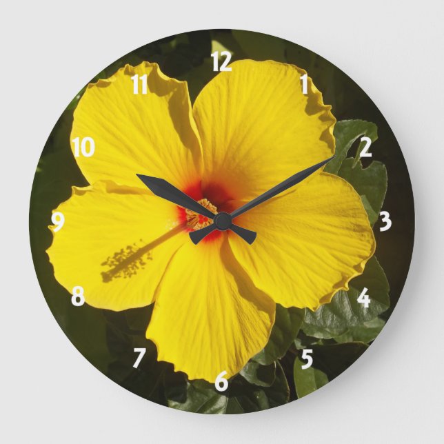 Yellow Hibiscus Flower Large Clock (Front)