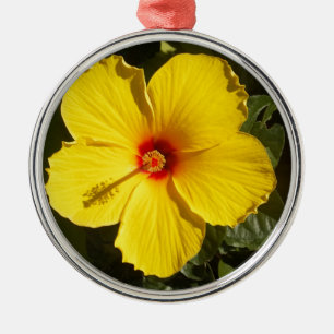 Yellow Hibiscus Flower Metal Ornament