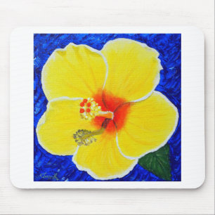 Yellow Hibiscus Flower Mouse Pad