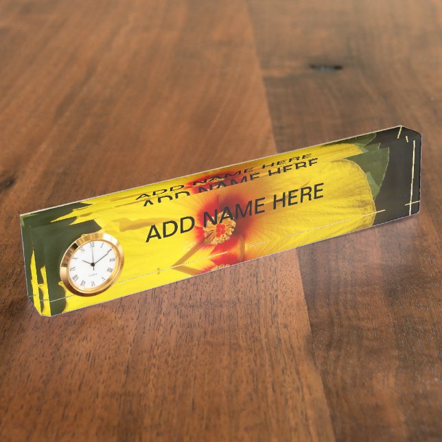 Yellow Hibiscus Flower Nameplate (Side)