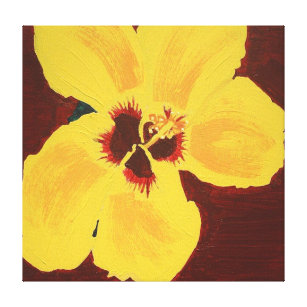 Yellow Hibiscus Flower Original Acrylic Painting Canvas Print
