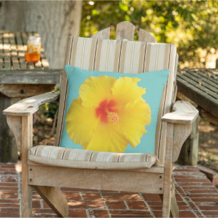 Yellow Hibiscus Flower Photo Outdoor Pillow