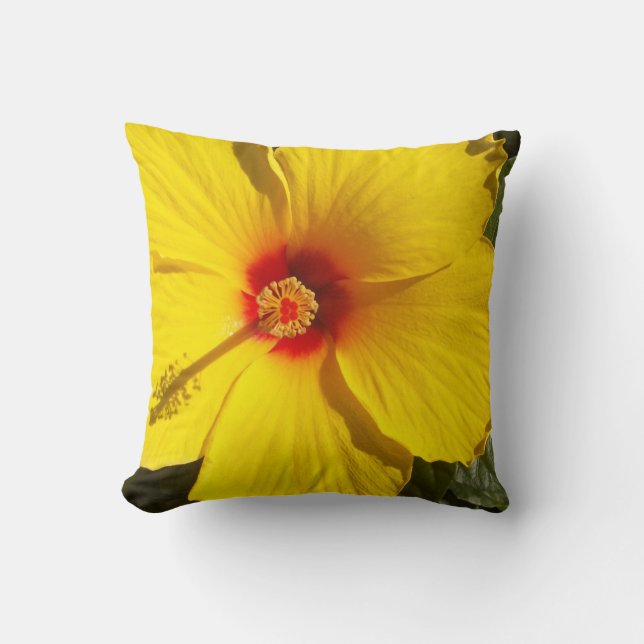 Yellow Hibiscus Flower Throw Pillow (Front)