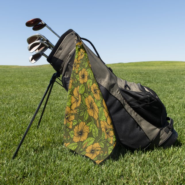 Yellow hibiscus flowers golf towel (Green)