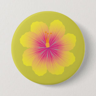 Yellow Hibiscus Illustration 3 Inch Round Button