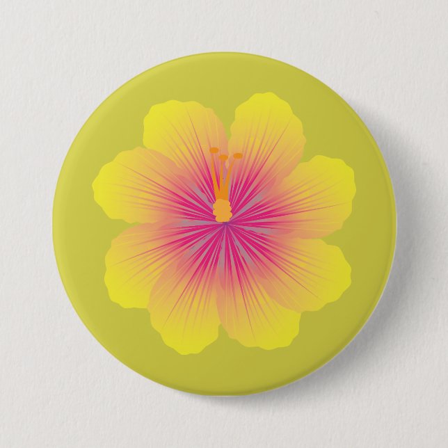 Yellow Hibiscus Illustration 3 Inch Round Button (Front)