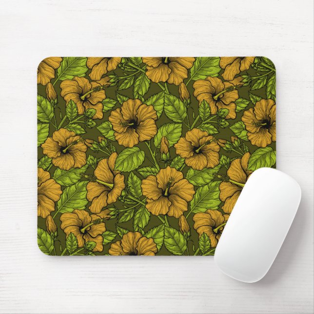 Yellow hibiscus mouse pad (With Mouse)