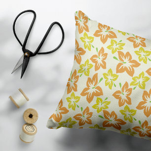 Yellow Hibiscus, Orange Hibiscus, Floral Pattern Accent Pillow