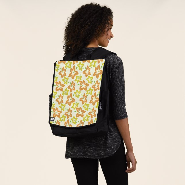 Yellow Hibiscus, Orange Hibiscus, Floral Pattern Backpack (Worn)