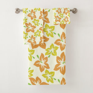 Yellow Hibiscus, Orange Hibiscus, Floral Pattern Bath Towel Set