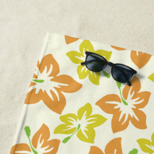 Yellow Hibiscus, Orange Hibiscus, Floral Pattern Beach Towel