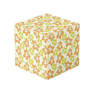Yellow Hibiscus, Orange Hibiscus, Floral Pattern Cube