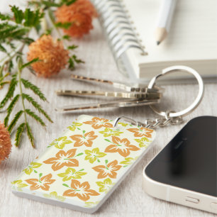 Yellow Hibiscus, Orange Hibiscus, Floral Pattern Keychain