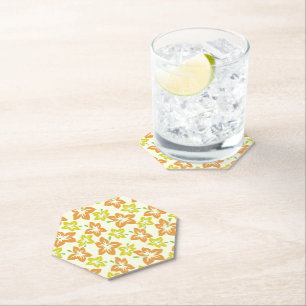 Yellow Hibiscus, Orange Hibiscus, Floral Pattern Paper Coaster