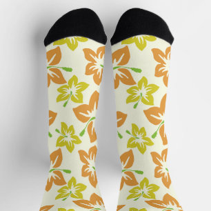 Yellow Hibiscus, Orange Hibiscus, Floral Pattern Socks