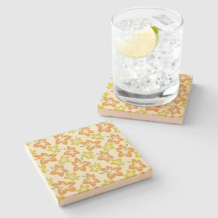 Yellow Hibiscus, Orange Hibiscus, Floral Pattern Stone Coaster