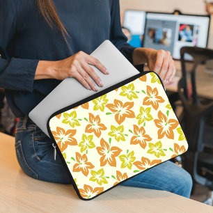 Yellow Hibiscus, Orange Hibiscus, Flowers Pattern Laptop Sleeve